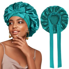 GUGUGO Silk Bonnet for Sleeping, Silk Bonnet, Adjustable Silk Cap, Sleep Cap Silk, Sleep Cap Women, Satin Bonnet, Sleeping, Silk Sleeping Cap (Green)