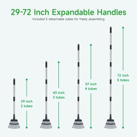 GreatBuddy Adjustable Leaf Rake, 8'' Wide Metal Rake, Perfect for Shrub, Flower Bed & Small Area, 29''- 72'' Expandable Stainless Steel Handle, Easy to Use