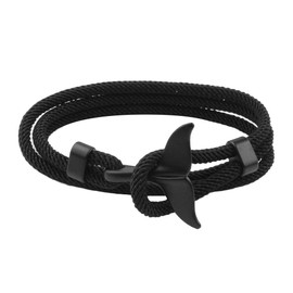 KOEDLN Shark Whale Orca Tail Anchor Turtle Hook Bracelet Nylon Polyester Rope Adjustable Bracelet for Men Boys-Tail, Black