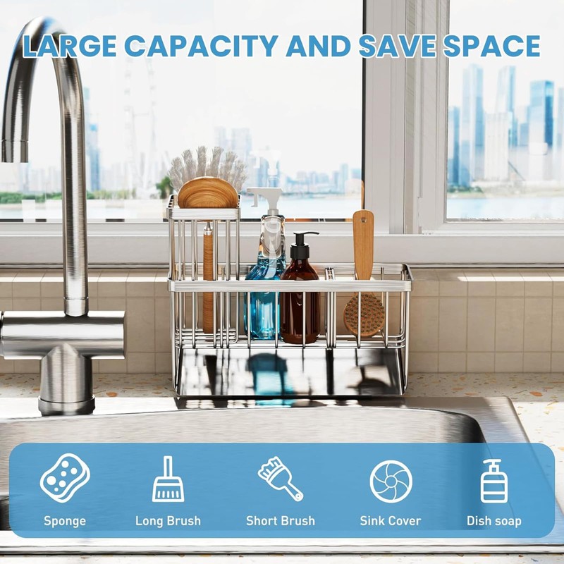 Kitchen Sink Caddy, ManKami 304 Stainless Steel Sink Caddy Sponge