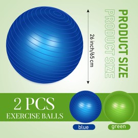 Leyndo 2 Pcs Yoga Ball Exercise Ball Large 26 Inch Exercise Anti Burst Birthing Fitness Ball with Pump, 26 Inches/ 65 cm for Improved Posture, Balance, Yoga, Pilates, Training(Green, Blue)