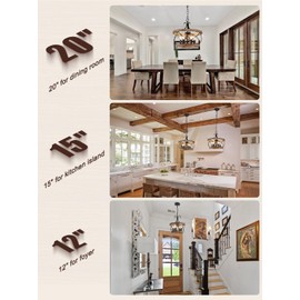 4-Light Farmhouse Wood Chandelier Light Fixture, 12" French Country Rustic Industrial Drum Hanging Pendant Lighting Over Table for Kitchen Island Dining Room Entryway