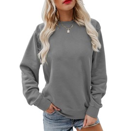 Hilltichu Women's Fall Long Sleeve Pullover Tops Casual Round Neck Sweatshirt (Gray,X-Large,Adult,Female,US,Alpha,X-Large,Regular,Regular)