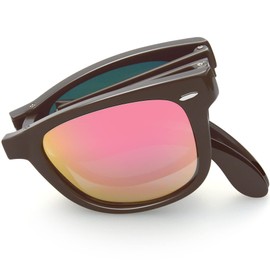 Joopin Classic Foldable Sunglasses Men's Polarised Rectangular UV400 Protection Folding Glasses Unisex Portable for Travel, Car, Outdoor, Foldable Pink Mirrored, Unit size