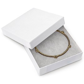 TheDisplayGuys - 100-Pack #33 Cardboard Linen Paper Jewelry Boxes Gift Cases w. Cotton Padding - White (3.5" x 3.5" x 1.0")