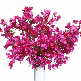 Dophinena Artificial Bougainvillea Flower Stems Silk Flowers Arrangement for Home Wedding Indoor Outdoor Decorations Table Centerpiece - 6pcs (Fuchsia)