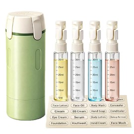 4 En 1 Juego De Botellas Dispensador De Viaje, Kit de Viaje Aseo Personal Mujer, Frasco Dosificador para Champú, Gel de Baño y Desmaquillante, Portátil para Mujeres y Hombres (Verde)
