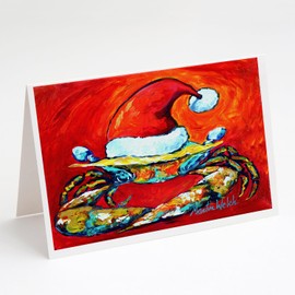 Caroline's Treasures Crab in Santa Hat Santa Claws Greeting Cards Pack of 8 Blank Cards with Envelopes Whimsical A7 Size 5x7 Blank Note Cards