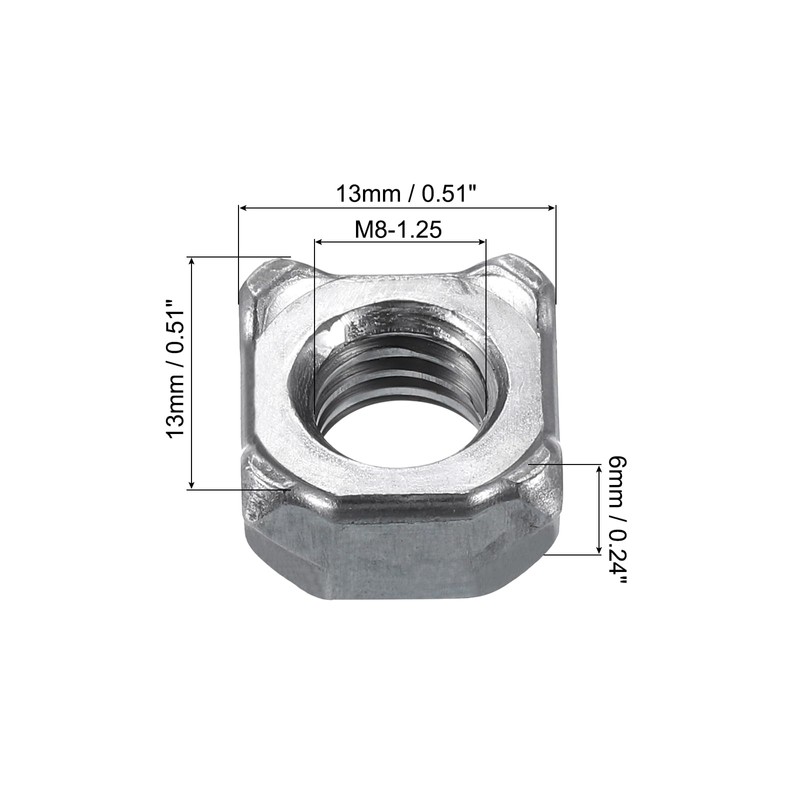 sourcing map Weld Nuts, M8-1.25 Square UNC Carbon Steel Machine
