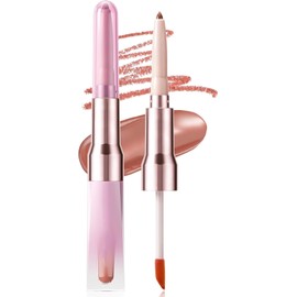 Delineador de Labios Doble Punta con Brillo Labial 2 en 1, 03# Perfilado, relleno y brillo en un solo producto, Define y Da Volumen, Maquillaje Duradero, Look Brillante Natural