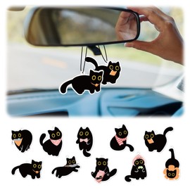 10PCS Cute Black Cat Hanging Air Fresheners, Scented Car Accessories Interior Ornaments, Long-Lasting Fragrance for Car, Home, and Office