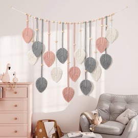 Betylifoy Makramee Wandbehang Wandteppich Groß Boho Deko Makramee Blätter Wandteppich Gewebtes Wandbehang Dekor für Schlafzimmer Wohnzimmer Kinderzimmer (Rosa)