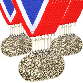 Quelay 30 Pcs 2'' Award Medals Bulk Gold Winner Medals with Neck Ribbons Metal Trophy Award Prize Gift for Tournaments, Competitions, Party, Kids and Adults(30 Pcs, Science)
