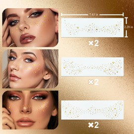 Glitter Freckles Face Tattoo 6 Sheets Gold Face Glitter Speckles Patches Sparkle Makeup Patches Waterproof Cute Glitter Makeup Accessories for Women Girls