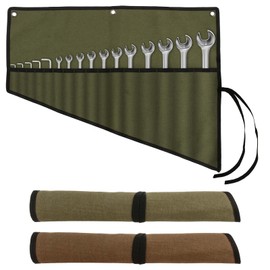 2 Piece Tool Roll Bag,Waxed Canvas Spanner Roll Bag,Spanner Organiser Bags with 16 Pockets,Heavy Duty Tool Pouch for Metric & SAE Wrenches,Spanner Holder Organizer for Men
