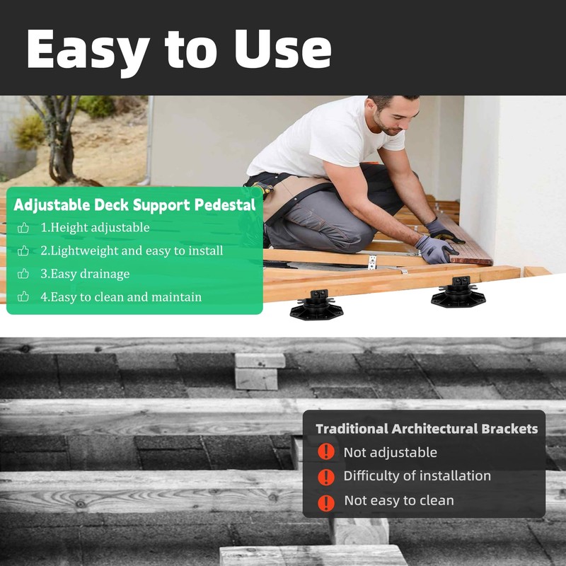 48 Pack Adjustable Deck Support Pedestal, Adjustable Height from 1-3/16“