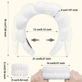 Paifeancodill Spa Headband for Women, 1 Pcs Sponge Spa Headband, 2 Pcs Wrist Washband, Makeup Headband for Washing Face Hair Band Skincare Headbands for SPA Shower Sponge Headbands Wristbands (White)