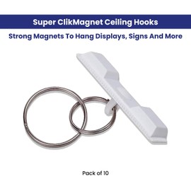 TCDesignerProducts Super ClikMagnet Ceiling Hooks - Strong Magnets to Hang Displays, Signs, Decor and More - Magnets with Up to 10 lbs. Pull - Pack of 10, White