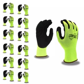 Safety, Crowd Control, Rope Cordova 3991XL Contact Gloves, 13-Gauge, Hi-Vis Green Nylon Shell, Black Foam La