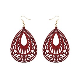 Bohemian Geometric Wood Earrings for Women Vintage Natural Wooden African Lightweight Teardrop Dangle Earrings Statement Boho Jewelry-wine red