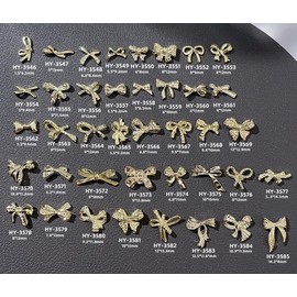 CUBLIVE Bow Nail Charms, 80PCS 3D Metal Bows Charms for Acrylic Nails, Alloy Gold Bow Knot Nail Art Rhinestones Cute Kawaii Bow tie Nail Accessories Decorations Supplies for Crafts (HJ-80)