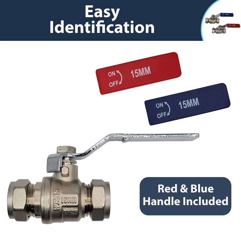 2X Lever Ball Valves (15mm) Full Bore with Red &