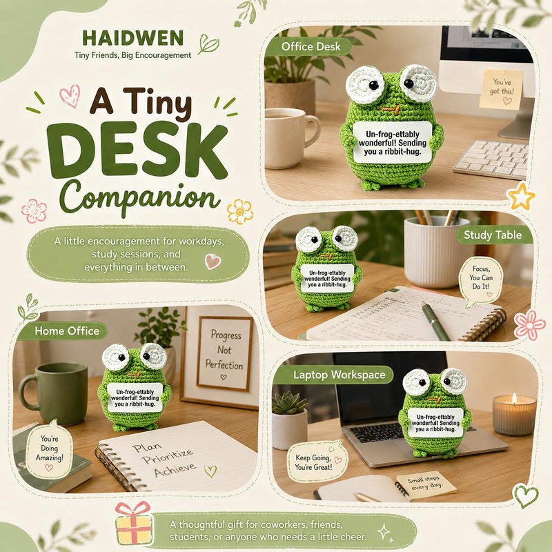 HAIDWEN Crochet Frog, Cute Frog Gifts for Friends, Office Desk