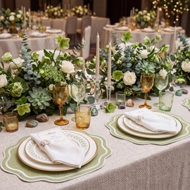 Breling 6 Pcs Cotton Placemats Cotton, Scalloped Edge Sage Green