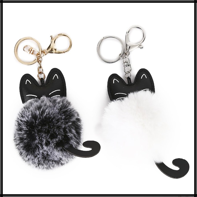 White Fang AZ095 Women's Key Ring, Charm, Keychain, Cat, Animal,