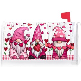 Texupday Valentine's Day Gnome Love Heart Decoration Mailbox Cover with Magnetic Strip Holiday Mailbox Wraps Post Letter Box Cover Standard Size 21" X 18" for Garden Outdoor Yard Decor