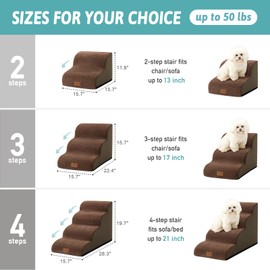 COZY KISS Dog Stairs for Small Dogs 19.7" H, Pet Step with Leakproof Cover, High Density Foam Cat Ramp for Bed, Couch or Sofa, Lightweight, Durable, Comfort, 15.7x28.3x19.7 inch, 4 Tiers, Brown