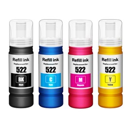 522 Ink Refill Bottles Replacement for ET-2800 ET-2400 ET-4800 522 Ink Bottles for Eco tank ET2800 ET2400 ET4800 ET-2803 ET2803 ET-2720 ET-4700 ET-4810 ET-2840 2800 2400 4800 2803 2720 Printer 4 Pack