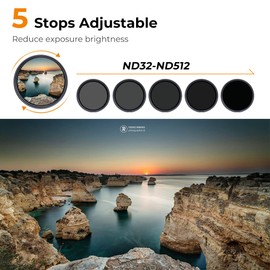 K&F Concept 72mm Variable ND Filter ND32- ND512 Adjustable Fader Neutral Density NO Spot X Black X Issue, MRC 28-Layer, Slim Waterproof (Nano-X Series)