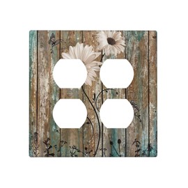 Rustic Daisy Flower Decorative Outlet Cover Wall Plate Double Duplex Receptacle Cover 2 Gang Switch Plate Electrical Accessories, 4.5 x 4.5 Inch