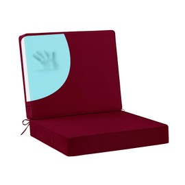 HOMELYSIAN Waterproof Outdoor Chair Cushions 24x24, Memory Foam Outdoor Cushions for Patio Furniture with Removable Cover, Deep Seat Cushions for Outdoor Furniture with Ties and Handle, Burgundy