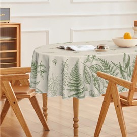 Horaldaily - Mantel de primavera ovalado de 60 x 84 pulgadas, diseño de plantas de helecho salvaje, color beige, lavable, para fiesta, picnic, cena, decoración