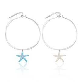SIKAMARU 2 Starfish Necklaces, Adjustable Necklaces, Women's Necklaces, Starfish Pendant Jewelry, Multi-Layer Necklace Decoration
