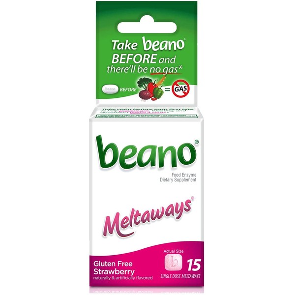 Beano Meltaways | Gas Prevention & Bloating Relief | Strawberry Flavor | 15 Count | Pack of 3