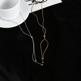 Yecomsy Y Chain Adjustable Long Necklace Tassel Dress Sweater Chain Y-shaped Necklace-Silver