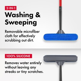 Tyroler 2-in-1 High Window Cleaner Squeegee | 12"-80" Anti-Rust Handle | 100% Silicone Scratch Free for Superior Durability and Protection