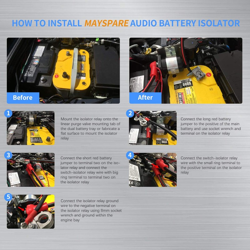 MaySpare 200 Amp Mobile Audio Continuous Relay and Battery Isolator