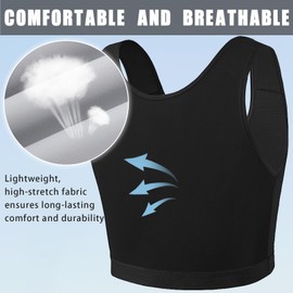 XUJI Chest Binder Trans FTM Women Compression Bra Tank Top (B, XL) Black