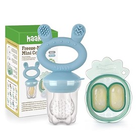 Haakaa Chupete alimentador de frutas para bebés | Moldes de paletas de leche materna para dentición | Alimentador y mordedor de silicona para alivio de la dentición del bebé y alimentación segura del bebé, sin BPA (azul cielo)