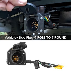 MECMO - Adaptador de luz de remolque de 4 pines a 7 pines para lado del vehículo, enchufe adaptador de cable de remolque de 4 vías plano a 7 vías redondo RV hoja hembra extremo de remolque arnés