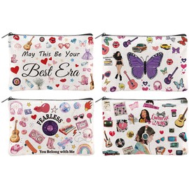 Hobbspring Set of 4 Cosmetic Bags with Music Gifts, 15 x 23 cm, Canvas Make Up Bag with Zip, Polycotton, Travel Toiletry Bag for Students, Teachers, Graduation, Birthday, Mixed colour