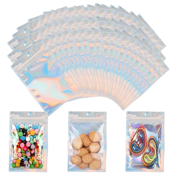NUOWEI 300PCS Bolsas Holográficas Hermetica Multiusos, Bolsa Ziplock Transparentes Reutilizable,
