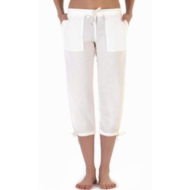 J & Ce Women's Gauze Cotton Capri Beach Pants with Pockets (Cream, XL (Size 8-10))