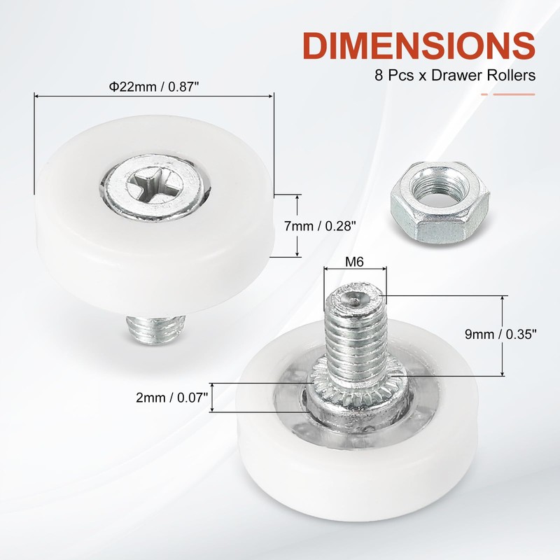 QUARKZMAN Drawer Rollers, Nylon Cupboard, Drawer Roller, Replacement Wheels, Bearings,