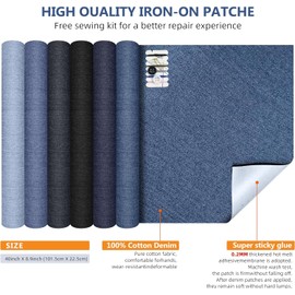 Extra Large Iron-on Patches for Jeans, Use Denim Iron-On Patches Inside and Out, 100% Cotton, Repair Denim Rips Holes & Decorating Kit (Denim-8.9"x40",Black)