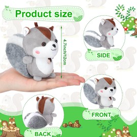 Soulchen 12 Pcs Squirrel Stuffed Animal Plush 4.7 Inch Small Cute Squirrel Plush Stuffed Animal Keychain with 120 Pcs Stickers for DIY Birthday Party Keys Backpack Luggage